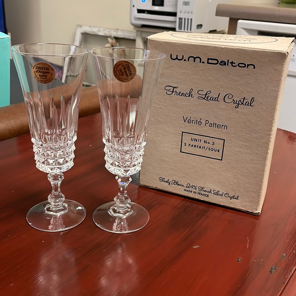 NIB W.M. Dalton French Lead Crystal. Two glasses, never used. Perfect condition.